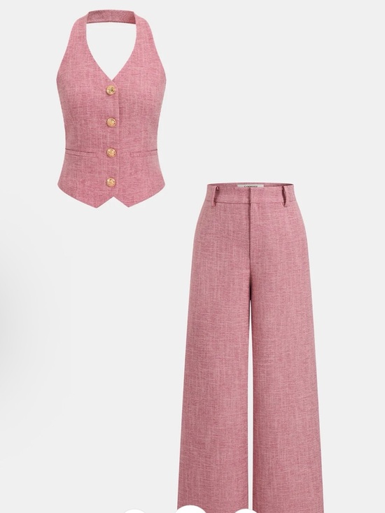 Commense Pants - Commense Pink Halter Waistcoat with Wide-Leg Pants Size M